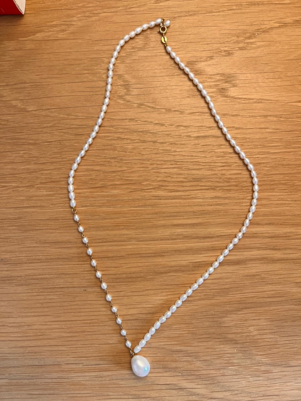 Freshwater Pearl Necklace with Organic Pearl Pendant on 14K gold chain.